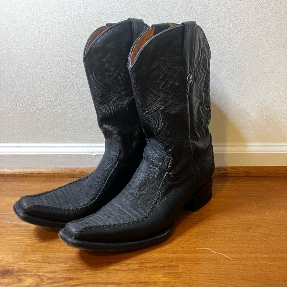 Hecho en Mexico Black Leather Cowboy Boots
